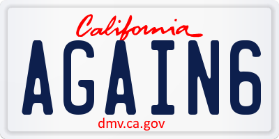 CA license plate AGAIN6