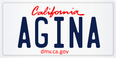 CA license plate AGINA