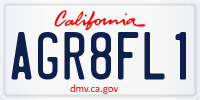 CA license plate AGR8FL1