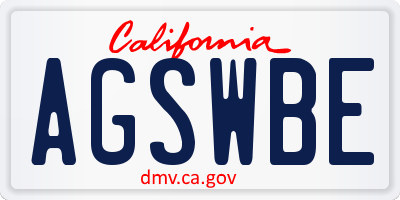 CA license plate AGSWBE