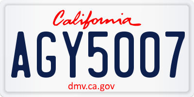 CA license plate AGY5007