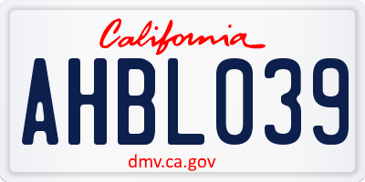 CA license plate AHBL039