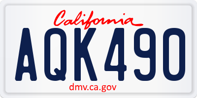 CA license plate AQK490