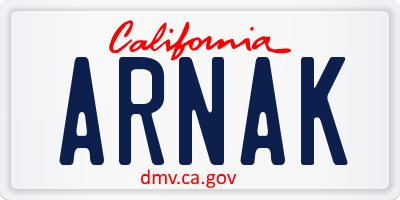 CA license plate ARNAK