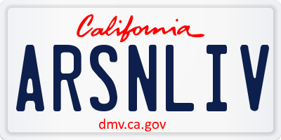 CA license plate ARSNLIV