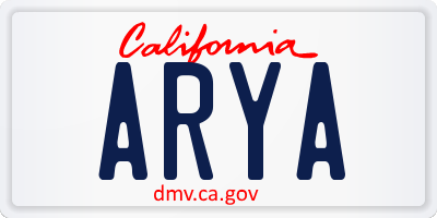 CA license plate ARYA