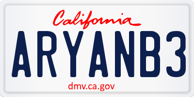 CA license plate ARYANB3