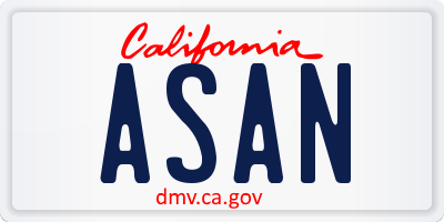 CA license plate ASAN