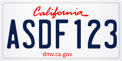 CA license plate ASDF123