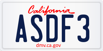 CA license plate ASDF3