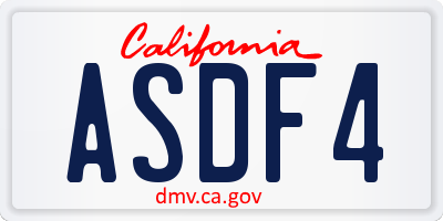 CA license plate ASDF4