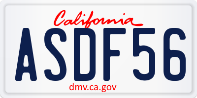 CA license plate ASDF56