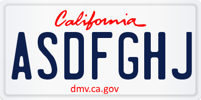 CA license plate ASDFGHJ