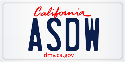 CA license plate ASDW