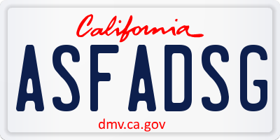 CA license plate ASFADSG