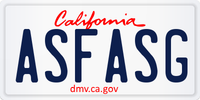 CA license plate ASFASG