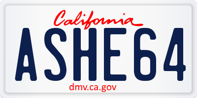 CA license plate ASHE64