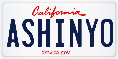 CA license plate ASHINYO