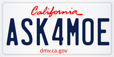 CA license plate ASK4MOE