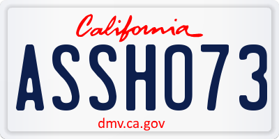 CA license plate ASSHO73