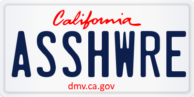 CA license plate ASSHWRE