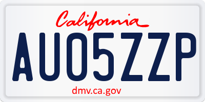 CA license plate AU05ZZP