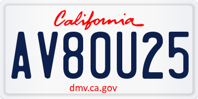 CA license plate AV80U25