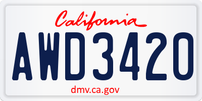 CA license plate AWD3420