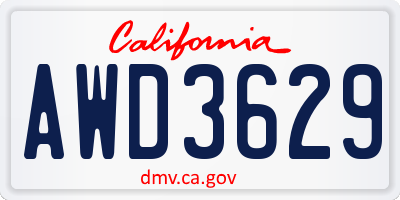 CA license plate AWD3629