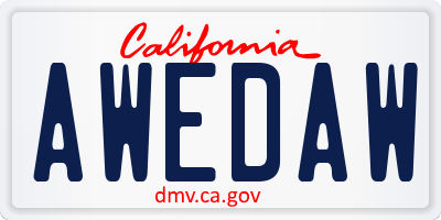 CA license plate AWEDAW