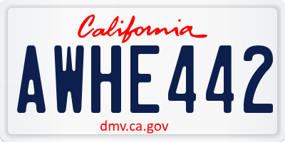 CA license plate AWHE442