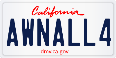 CA license plate AWNALL4