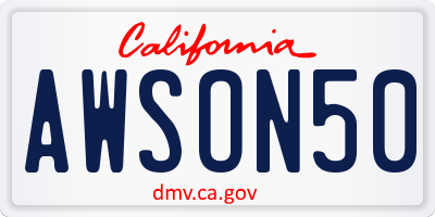 CA license plate AWSON50