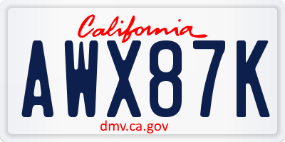 CA license plate AWX87K