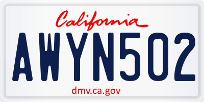 CA license plate AWYN502