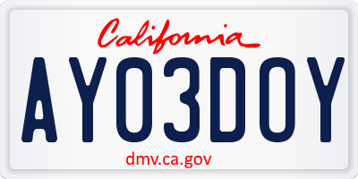 CA license plate AY03DOY