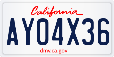 CA license plate AY04X36