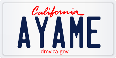 CA license plate AYAME