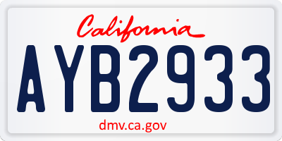 CA license plate AYB2933