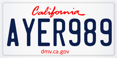 CA license plate AYER989