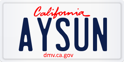 CA license plate AYSUN