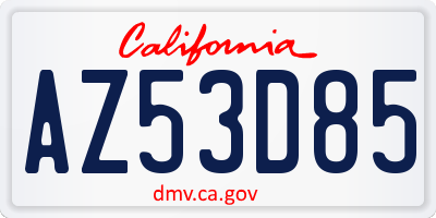 CA license plate AZ53D85