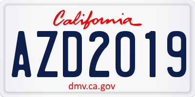 CA license plate AZD2019