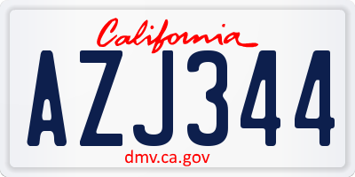 CA license plate AZJ344