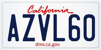 CA license plate AZVL60