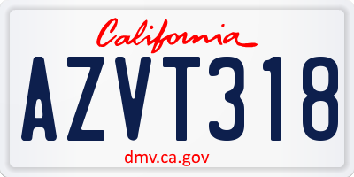 CA license plate AZVT318