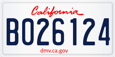 CA license plate B026124