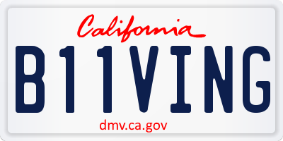 CA license plate B11VING