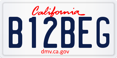 CA license plate B12BEG