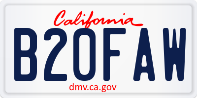 CA license plate B20FAW